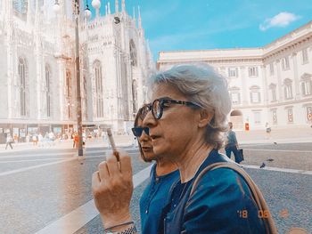 Portrait of woman in a city
