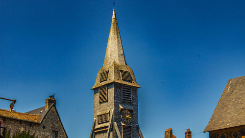 Low angle view of building against clear blue sky