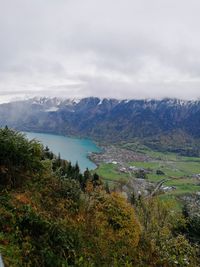 Scenic view of landscape and lake against sky