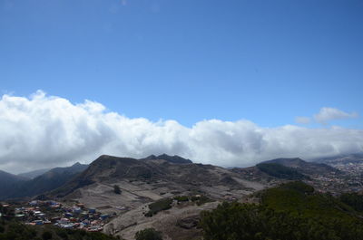Scenic view of mountains against cloudy sky