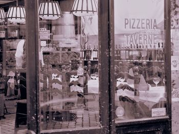 Group of people on glass window