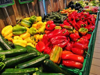 High angle view of vegetables for sale in market