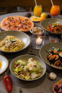 High angle view of food on table