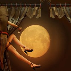 Digital composite image of woman legs against moon at night