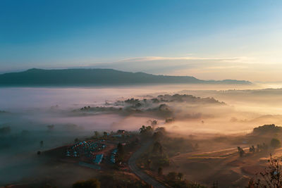 The beautiful sunrise in the morning mountains