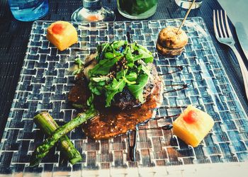 High angle view of vegetables in plate