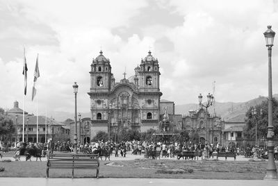 Monochrome image of iglesia de la compania de jesus church on plaza de armas square in cusco, peru