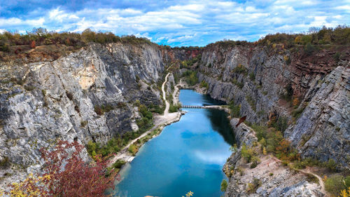 Panoramic view of rock formations against sky