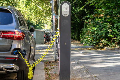 Electric car on street in city