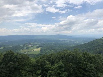 High angle view of trees on landscape against sky