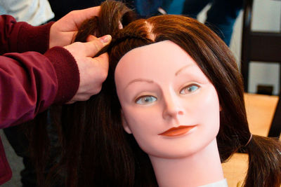 Close-up of mannequin with wig