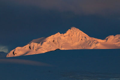 Scenic view of snowcapped mountains against sky during winter