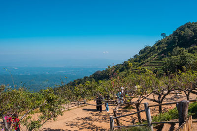 Scenic view of landscape against clear blue sky