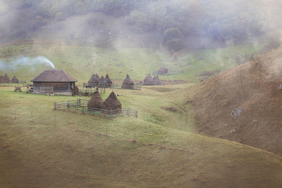 Panoramic view of temple against building