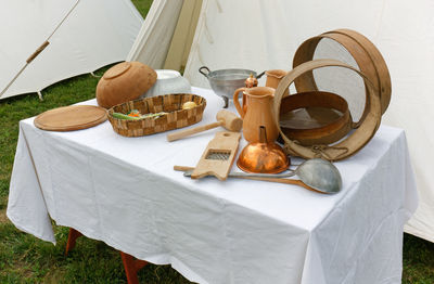 High angle view of food on table