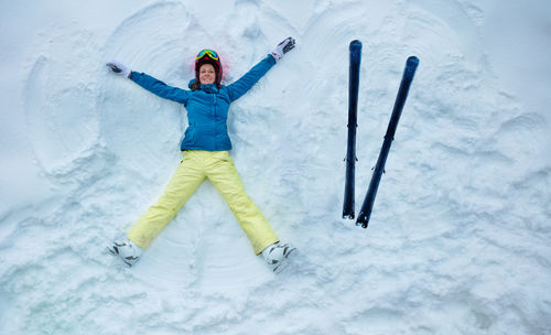 High angle view of person skiing on snow