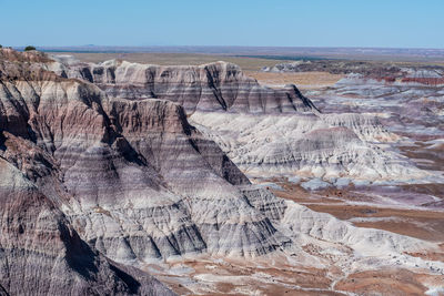 Purple and white striped badlands at blue mesa in petrified forest national park in arizona