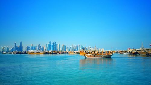 Scenic view of sea against clear blue sky