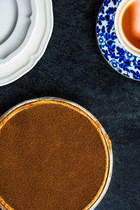 High angle view of coffee cup on table