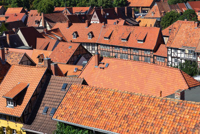 High angle view of buildings in city