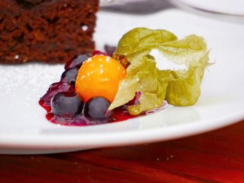 Close-up of breakfast served on plate