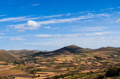 Scenic view of agricultural field against sky