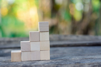 Close-up of wooden blocks on table