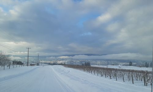 Snow covered field against sky