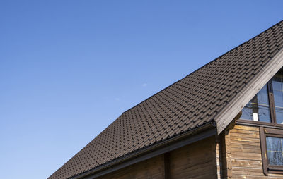 Low angle view of building against clear blue sky