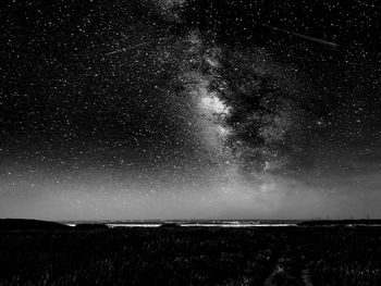 Scenic view of landscape against sky at night