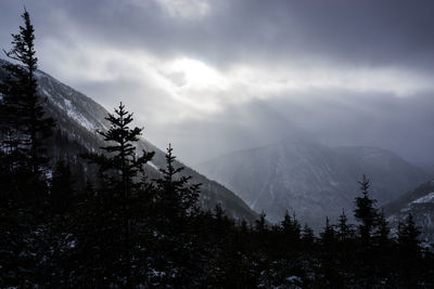 Scenic view of mountains against cloudy sky