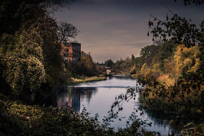 Scenic view of lake against sky during autumn