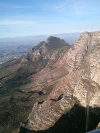 Aerial view of landscape and mountains against sky