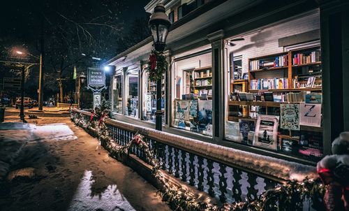 People on illuminated street in city at night