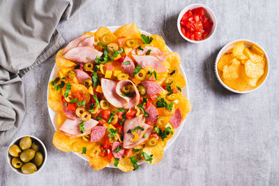 High angle view of food on table