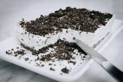 Close-up of cake in plate on table