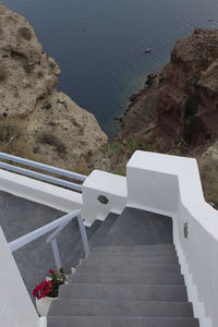 High angle view of staircase at sea