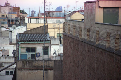 High angle view of buildings against sky