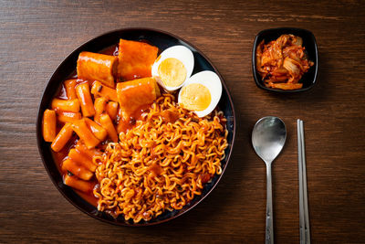 High angle view of food in plate on table