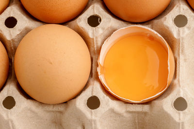 High angle view of orange eggs