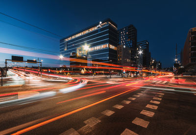 Light trails on city street at night