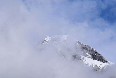 Aerial view of snowcapped mountain against sky