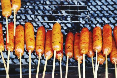 Close-up of pumpkins on barbecue grill