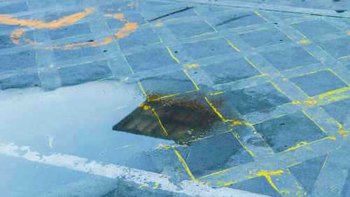 High angle view of wet street