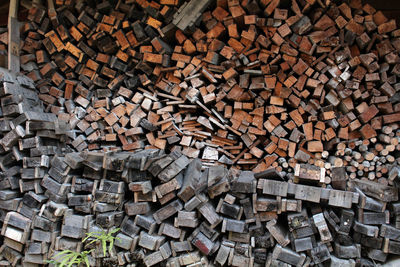 Full frame shot of logs in forest