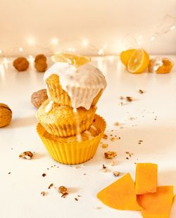 Close-up of cupcakes on table