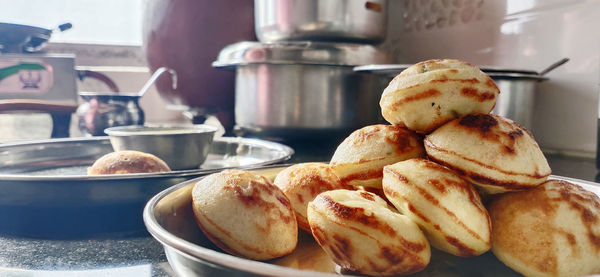 Close-up of breakfast served on table