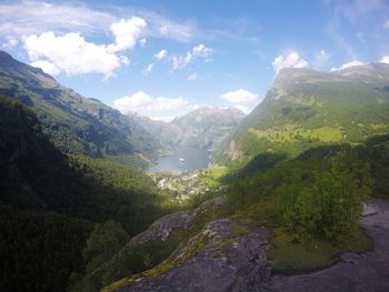 View of lake in mountains