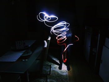 Light painting on table at night