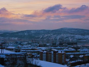 View of mountain range at sunset